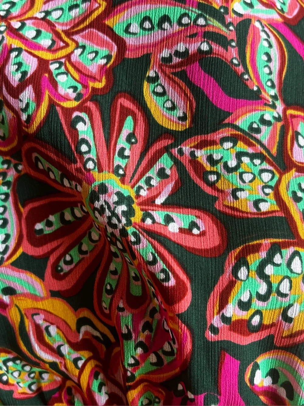 J. Crew Pink/ Green V- Ruffled Neck Mini Dress Size 6.
